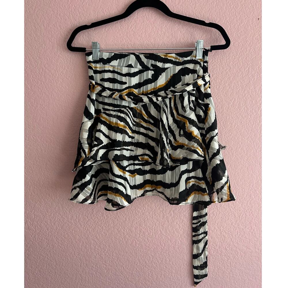 Bishop & Young Anthropologie Aster Ruffle Mini Skirt Zebra Gold Print Size Small